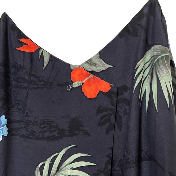 Veda Silk slip mini dress Hawaiian print tropical black wrap draped straps M - Picture 3 of 15
